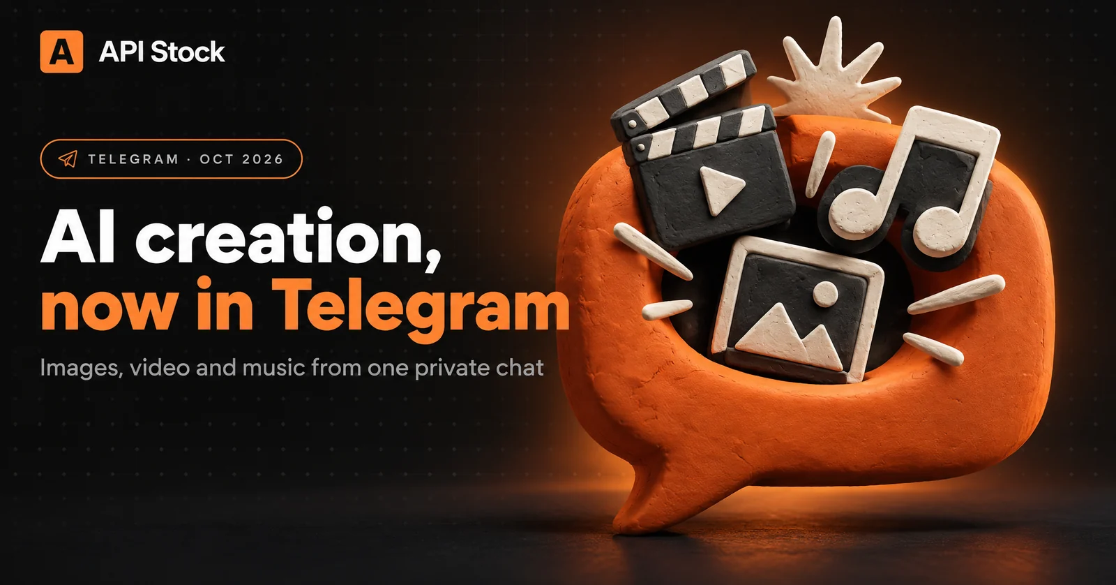 AI creation, now in Telegram. Images, video and music from one private chat.